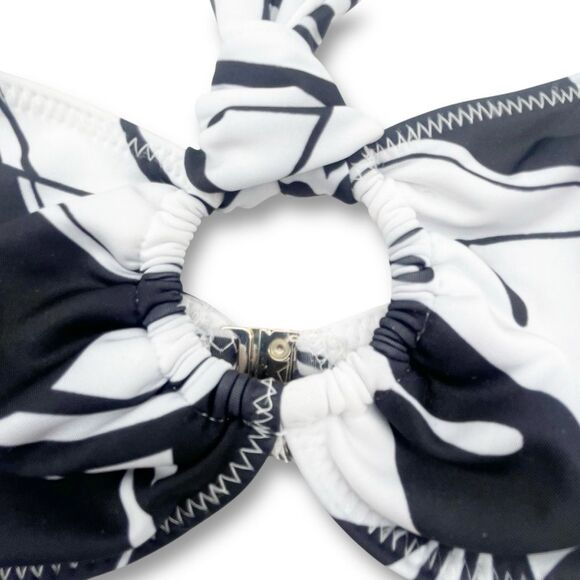 NET Ramy Brook Marie Bikini Top Size XS Black White Palm Print Halter Swim $128 - Picture 4 of 13